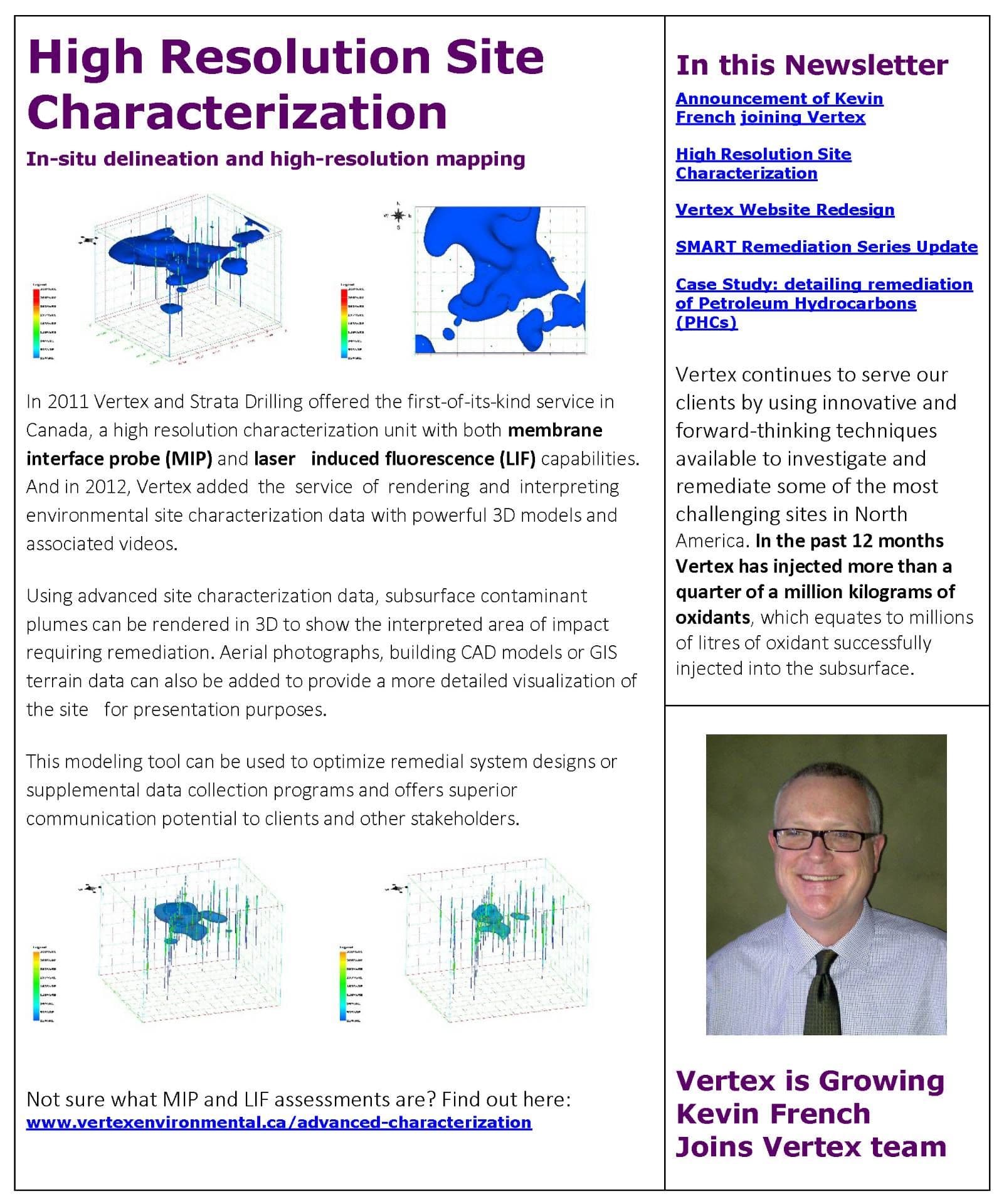 Page showing first Vertex Environmental newsletter issues in June 2013